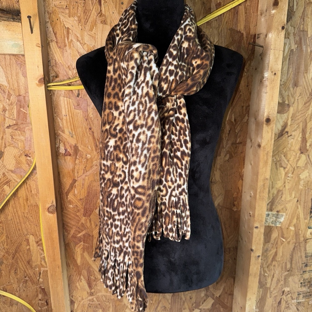 Leopard Cheetah Animal Print Fringe Scarf Super Soft Fleece Preppy Winter Chic